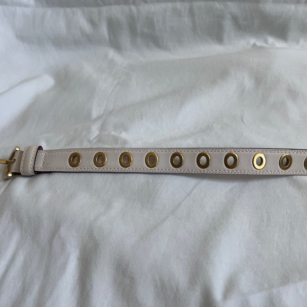 Coach White Leather Belt with Brass Accents - Picture 3 of 4